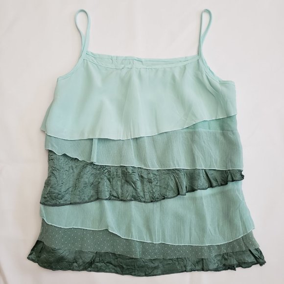 Blue Chip Mixed Media Ruffle Camisole Tank SZ S - Picture 6 of 9